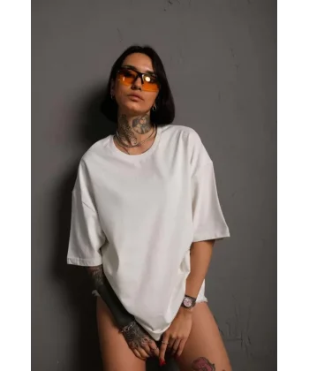 24/1 Düz A Kalite Oversize Tshirt  Beyaz