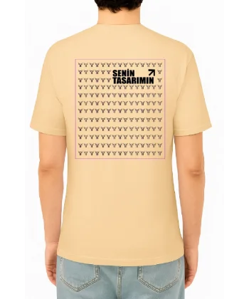 24/1 Düz Ön Arka Sizin Tasarımınız Oversize T-shirt - Bej