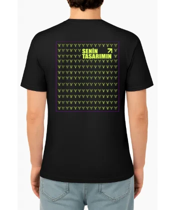 24/1 Düz Ön Arka Sizin Tasarımınız Oversize T-shirt - Siyah