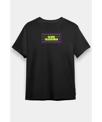 24/1 Düz Ön Sizin Tasarımınız Oversize T-shirt - Siyah