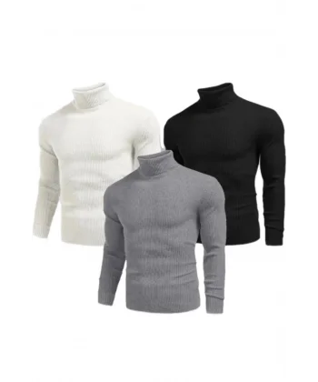 3 Adet Unisex Kaşkorse Boğazlı Full Likralı Fitilli Body Kazak