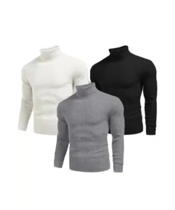 3 Adet Unisex Kaşkorse Boğazlı Full Likralı Fitilli Body Kazak