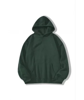 3 İplik Pamuklu Unisex Kapşonlu Sweetshirt - Haki