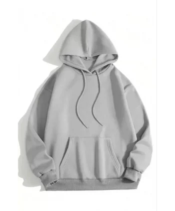 3 İplik Pamuklu Unisex Kapşonlu weetshirt  Gri