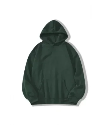 3 İplik Pamuklu Unisex Kapşonlu weetshirt  Haki