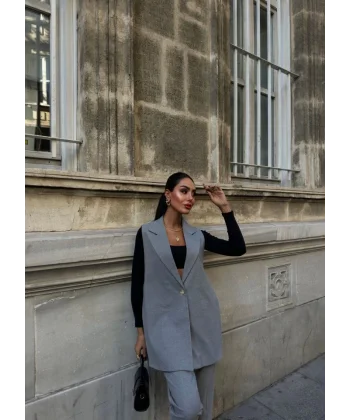 330 Gr Poly Viscose Astarli Yirtmaçli Uzun Yelek