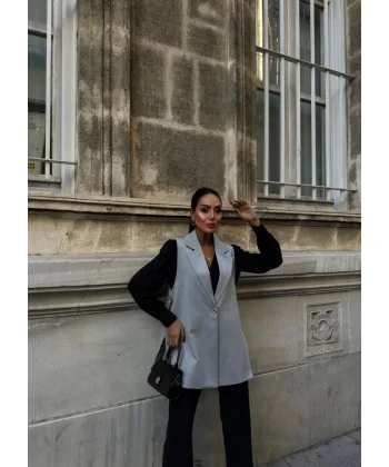 330 Gr Poly Viscose Astarli Yirtmaçli Uzun Yelek