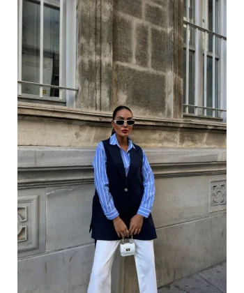 330 Gr Poly Viscose Astarli Yirtmaçli Uzun Yelek