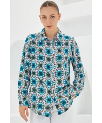 3721 Grafik Desenli Gömlek  B.Mavi