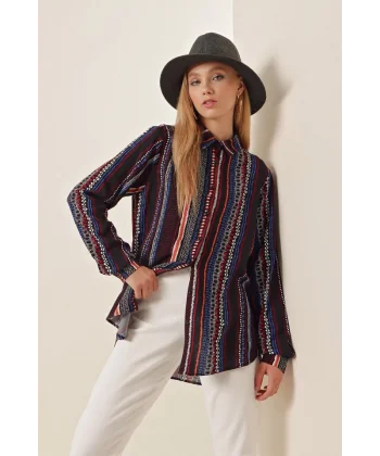 3721 Grafik Desenli Gömlek  D.Lacivert