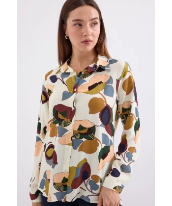 3721 Grafik Desenli Gömlek  K. Bej