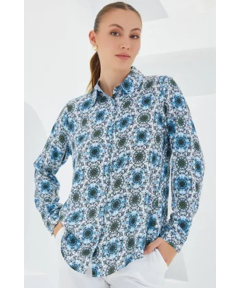 3721 Grafik Desenli Gömlek  Turkuaz