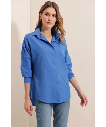3900 Oversize Uzun Basic Gömlek  B.Mavi