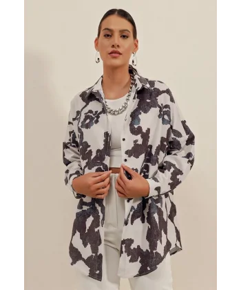 3900 Oversize Uzun Basic Gömlek  D. Siyah