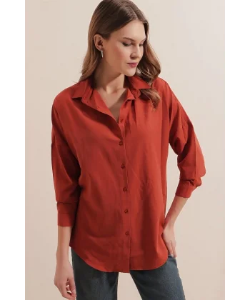 3900 Oversize Uzun Basic Gömlek  Kiremit