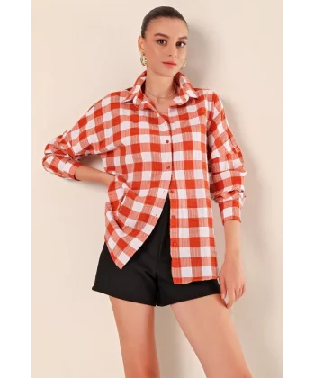 3900 Oversize Uzun Basic Gömlek  Taba