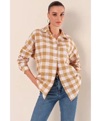 3900 Oversize Uzun Basic Gömlek  Vizon