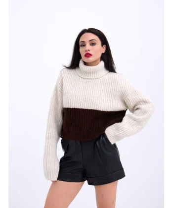 3904 TRİKO BALIKÇI ÇİZGİLİ KAZAK-KREM-KAHVE