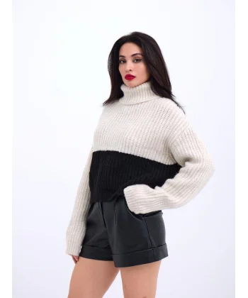 3904 TRİKO BALIKÇI ÇİZGİLİ KAZAK-KREM-SİYAH