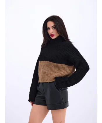 3904 TRİKO BALIKÇI ÇİZGİLİ KAZAK-SİYAH-VİZON