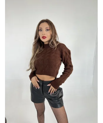 3924 TRİKO SAÇ ÖRGÜ KAZAK-KAHVE