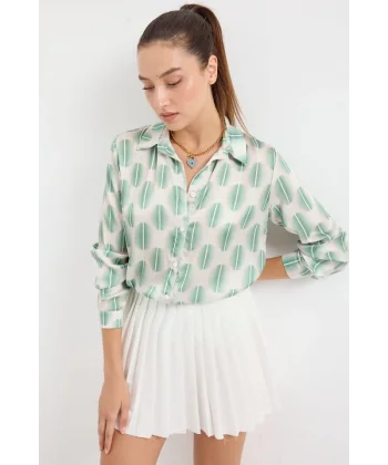 3964 Hafif Dökümlü Saten Gömlek  B. Haki