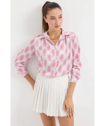 3964 Hafif Dökümlü Saten Gömlek  B.Pembe