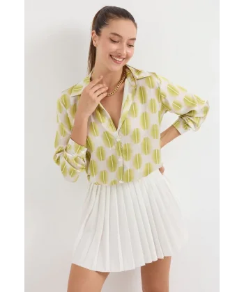 3964 Hafif Dökümlü Saten Gömlek  C.Sarı