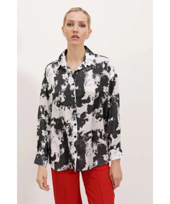 3964 Hafif Dökümlü Saten Gömlek  L. Siyah