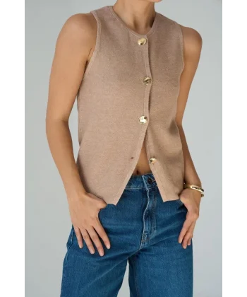 4 Düğmeli Yelek  Camel