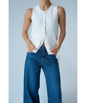 4 Düğmeli Yelek  Ekru