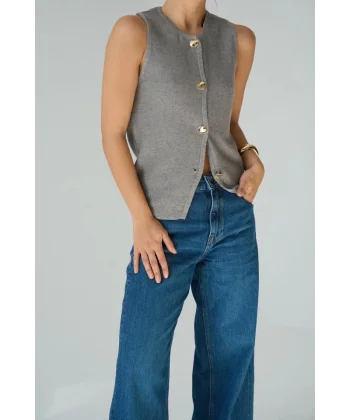 4 Düğmeli Yelek  Gri