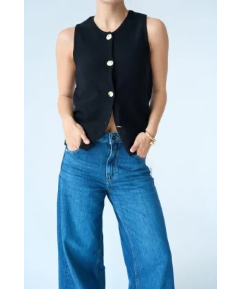 4 Düğmeli Yelek  Siyah