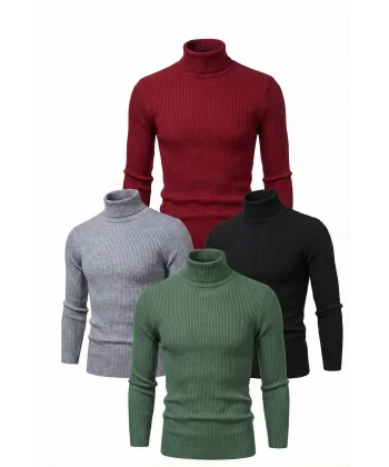 4lü Siyah, Bordo, Gri, Haki Unisex Kaşkorse Boğazlı Full Likralı Fitilli Body Kazak