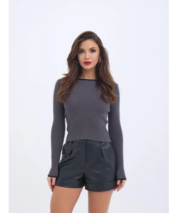 4204 TRİKO BASİC YAKA ÇİZGİLİ KAZAK-ANTRASİT-SİYAH