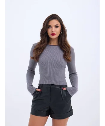 4204 TRİKO BASİC YAKA ÇİZGİLİ KAZAK-GRİ-SİYAH