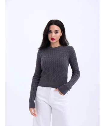 4211 TRİKO SAÇ ÖRGÜ KAZAK-ANTRASİT