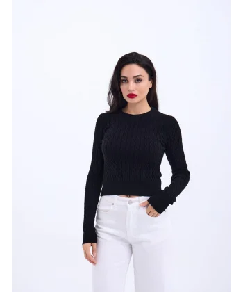 4211 TRİKO SAÇ ÖRGÜ KAZAK-SİYAH