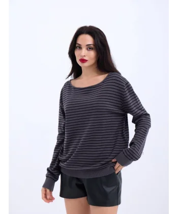 4215 TRİKO ÇİZGİLİ SALAŞ KAZAK-ANTRASİT-SİYAH
