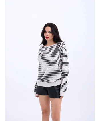 4215 TRİKO ÇİZGİLİ SALAŞ KAZAK-EKRU-SİYAH