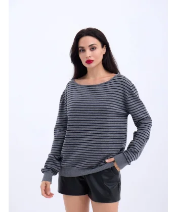 4215 TRİKO ÇİZGİLİ SALAŞ KAZAK-GRİ-SİYAH