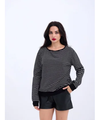 4215 TRİKO ÇİZGİLİ SALAŞ KAZAK-SİYAH-EKRU