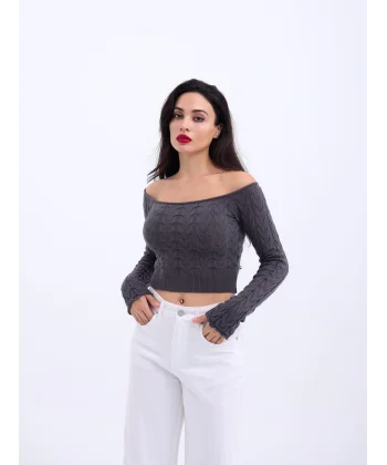 42241 TRİKO KAYIK YAKA CROP-ANTRASİT