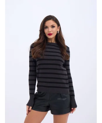 42271 TRİKO ÇİZGİLİ SALAŞ KAZAK-ANTRASİT-SİYAH