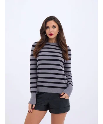 42271 TRİKO ÇİZGİLİ SALAŞ KAZAK-GRİ-SİYAH