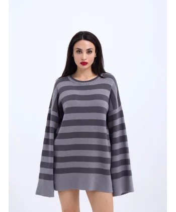 42291 TRİKO ÇİZGİLİ SALAŞ KAZAK-GRİ-ANTRASİT