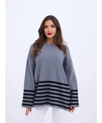 42381 TRİKO ÇİZGİLİ KAZAK-ANTRASİT-SİYAH