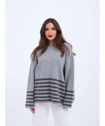 42381 TRİKO ÇİZGİLİ KAZAK-GRİ-ANTRASİT