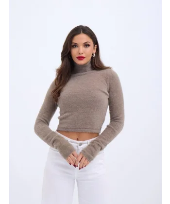 42461 TRİKO SİMLİ BALIKÇI KAZAK-KAHVE