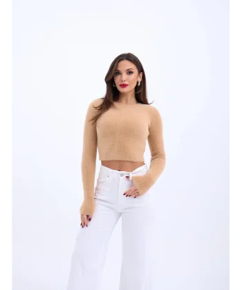 42471 TRİKO CROP KAZAK-BEJ